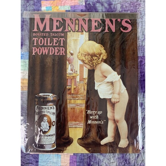 Decor Other - Mennens Borated Talcum Toilet Powder Ad Metal 12.5x16 Classic Home Decor